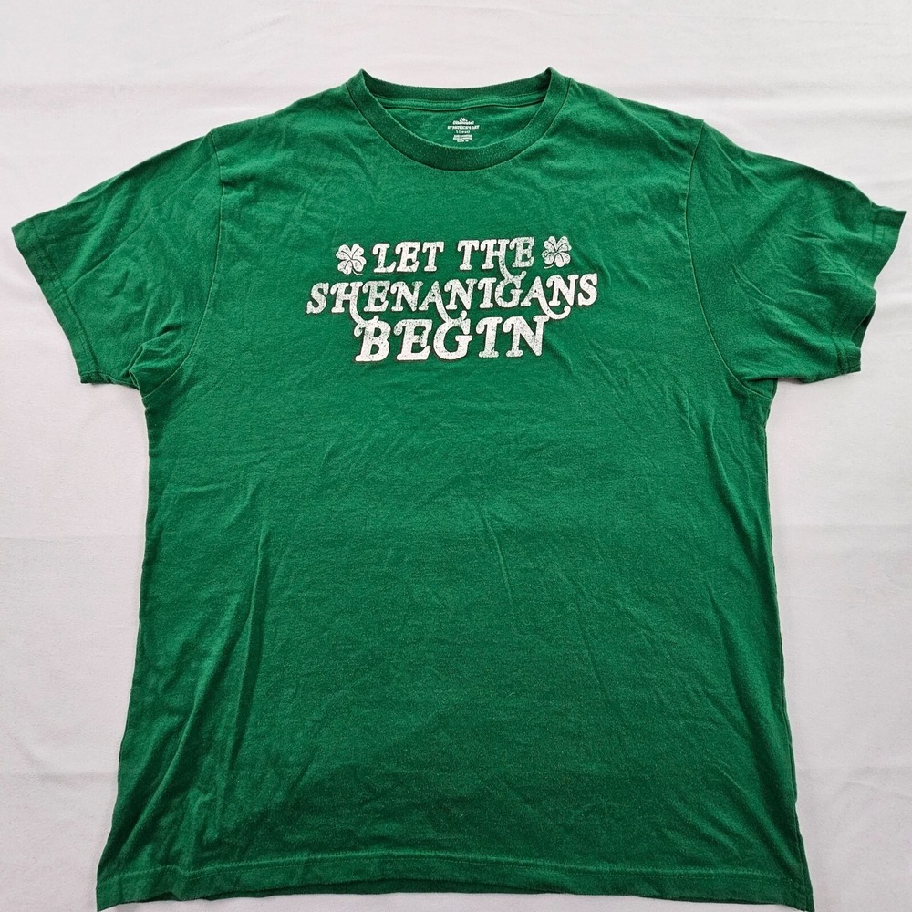 Let the Shenangians Begin St Pat's Day Green Short Sleeve T-Shirt Men's L